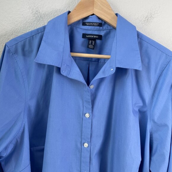 Lands End Womens Plus 22W Blue Wrinkle Free Broadcloth Button Up Shirt Blouse - Picture 7 of 9